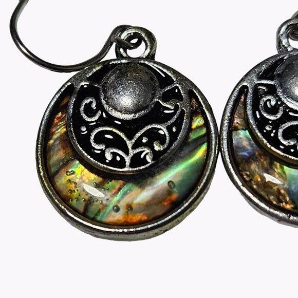 Elegant Abalone Silver Tone Filigree Drop Dangle Earrings Boho Fashion Jewelry - Picture 2 of 5